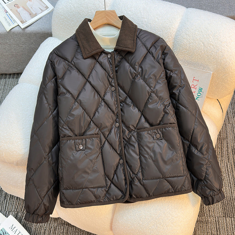 Women's Diamond Quilted Short Jacket | Loose Fit Padded Coat