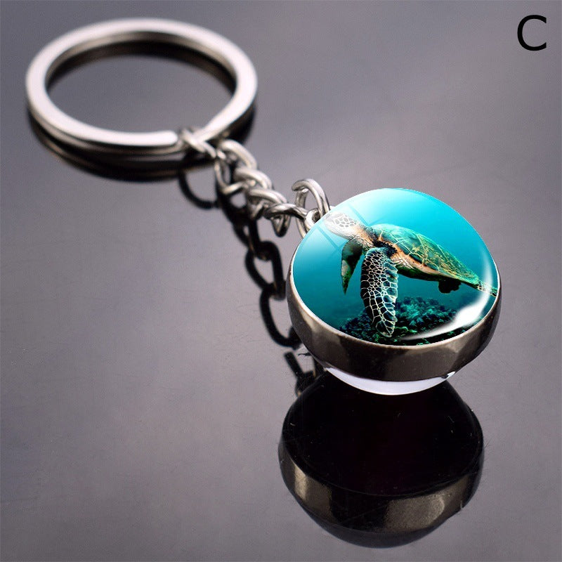 Double-Sided Glass Ball Keyring | Nature & Animal Designs