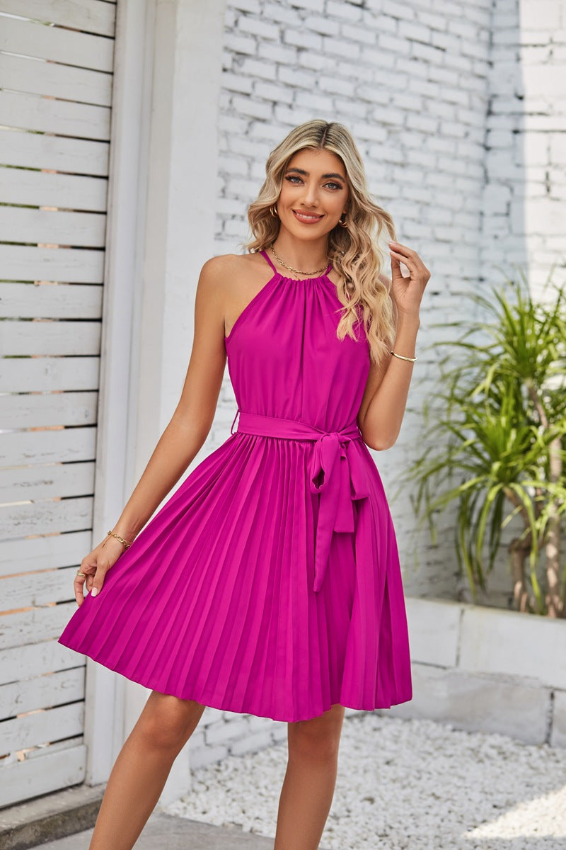 Women's Halter Neck Pleated Chiffon Midi Dress – 8 Colours | S–2XL
