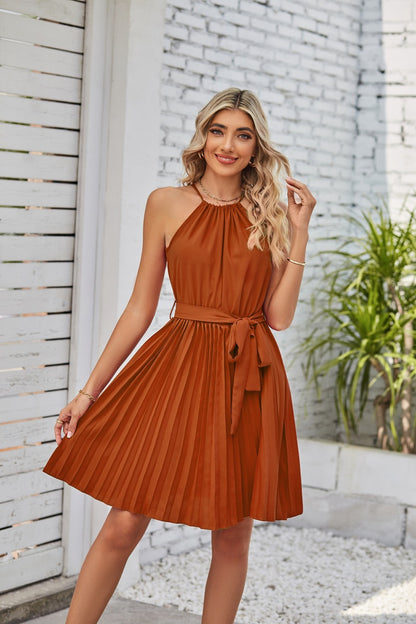 Women's Halter Neck Pleated Chiffon Midi Dress – 8 Colours | S–2XL