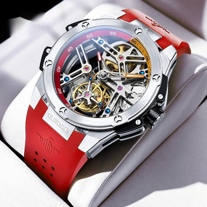 Men's Mechanical Flywheel Watch | Open-Heart Dial | Silicone Strap