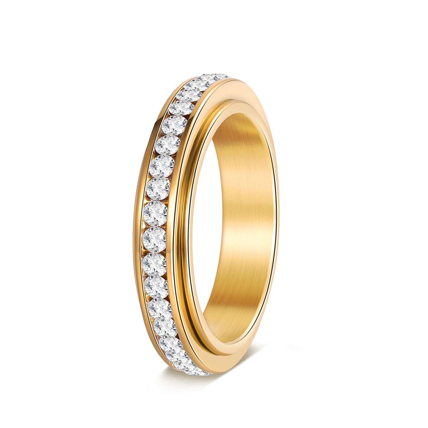 Diamond-Encrusted Stainless Steel Ring | Real Gold Plated Unisex Ring