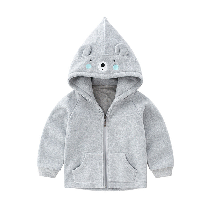 Children's Thickened Cotton Zip-Up Hooded Jacket | Cartoon Kids Coat