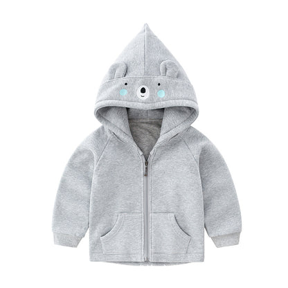 Children's Thickened Cotton Zip-Up Hooded Jacket | Cartoon Kids Coat