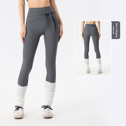 Women's Ribbed Cross-Tie Yoga Pants - High Waist Butt-Lifting