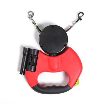 Dual Retractable Dog Lead | 3m Two-Dog Leash with Torch & Poop Bag Holder