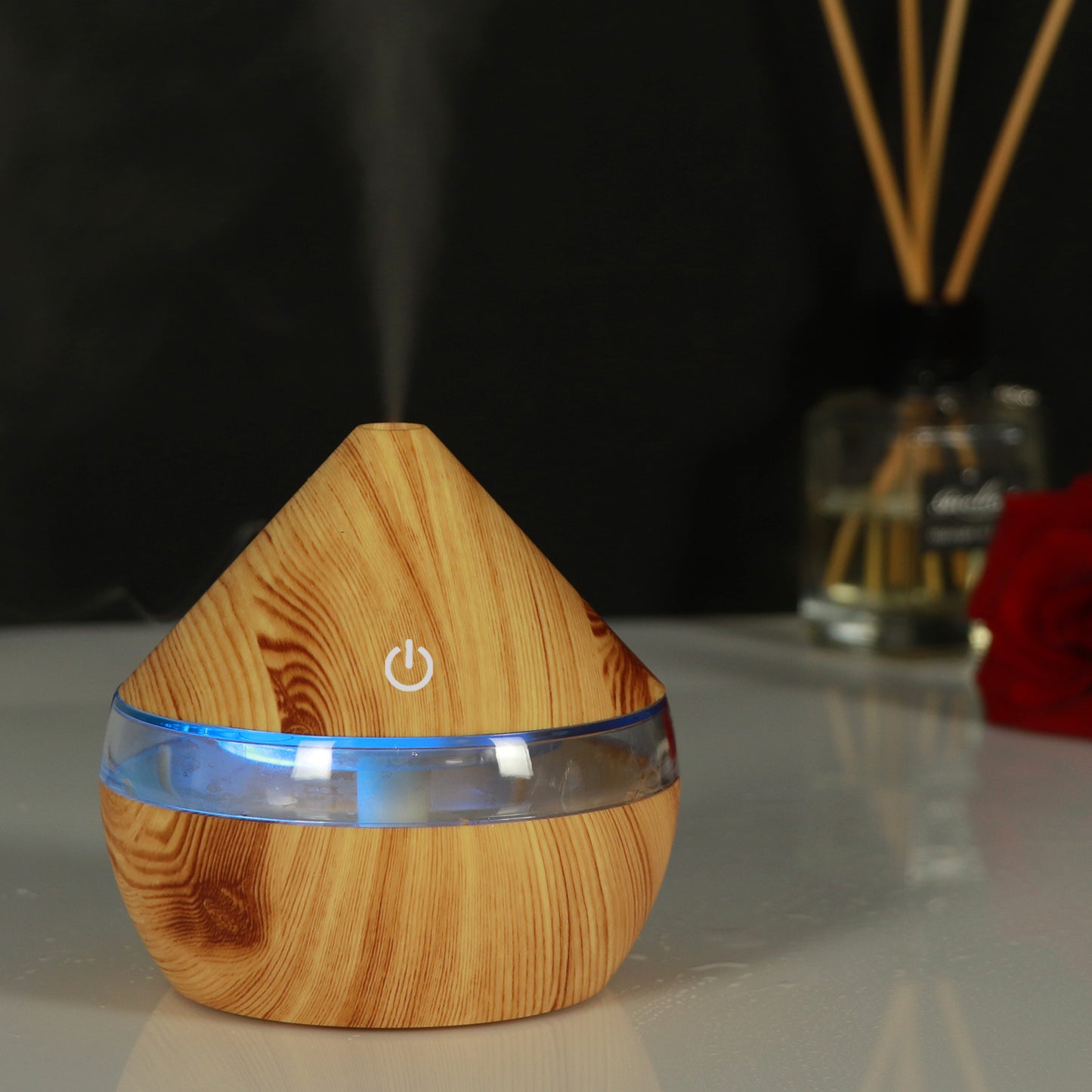 Mini Desktop Pyramid Humidifier – USB Ultrasonic with Timer | Wood Grain