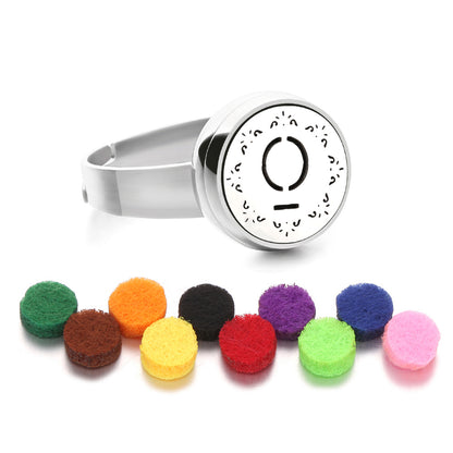 Stainless Steel Essential Oil Aromatherapy Ring | 15 Designs | Includes Cotton Pads