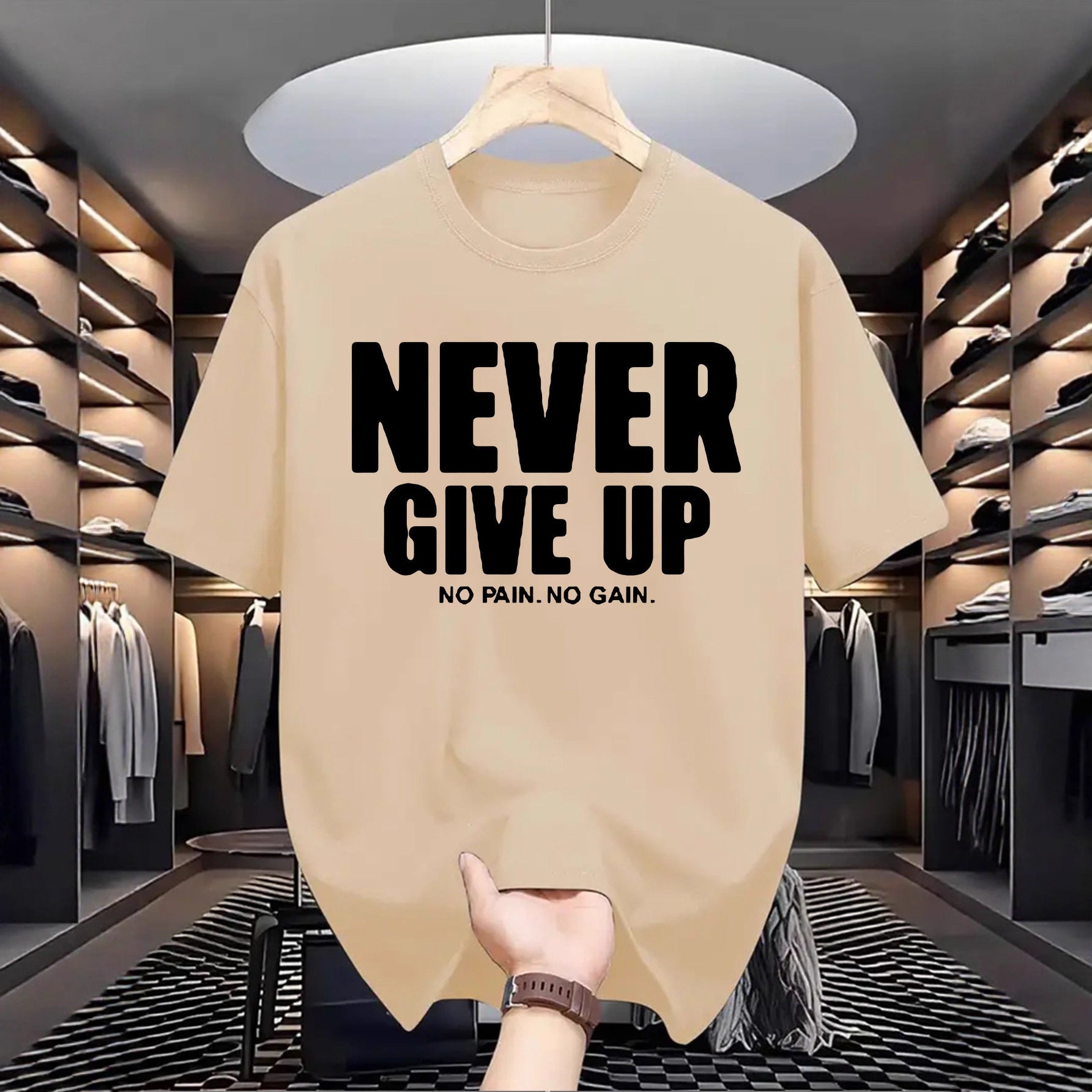 Men's Letter Print Crew-Neck T-Shirt - Short Sleeve Cotton Top 3 Colours