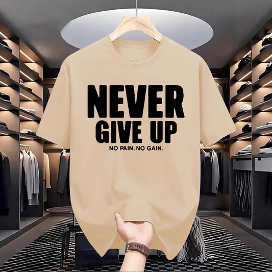 Men's Letter Print Crew-Neck T-Shirt - Short Sleeve Cotton Top 3 Colours