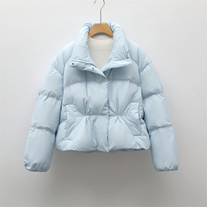 New Small Stand-collar Solid Color Simple Down Jacket For Women