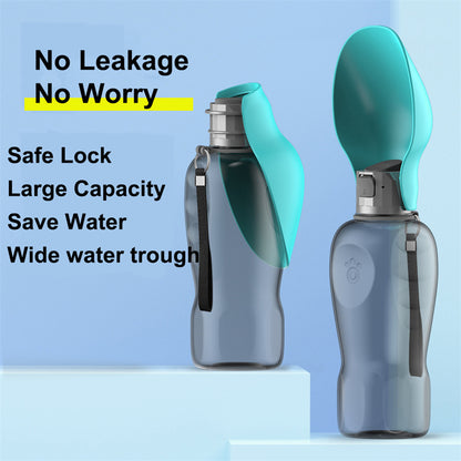 Portable Dog Water Bottle — 800ml Leak-Proof Travel Drinking Bottle with Fold-Out Trough