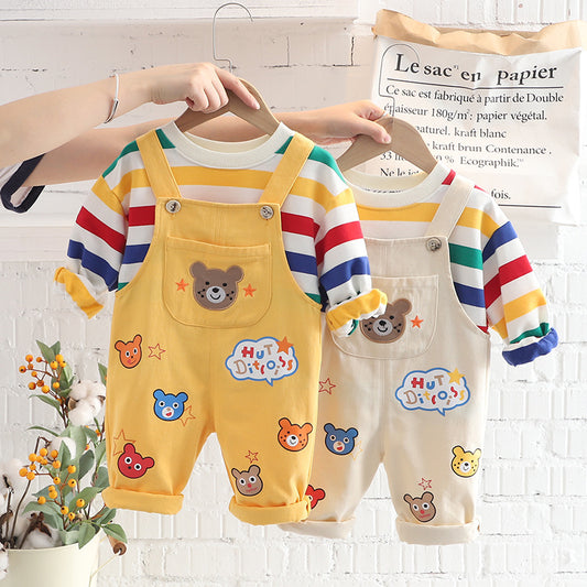 Boys' Plaid Shirt & Strap Trousers Set