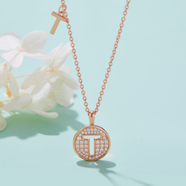 Moissanite Letter T Necklace | Platinum-Plated S925 Silver | GRA Certified
