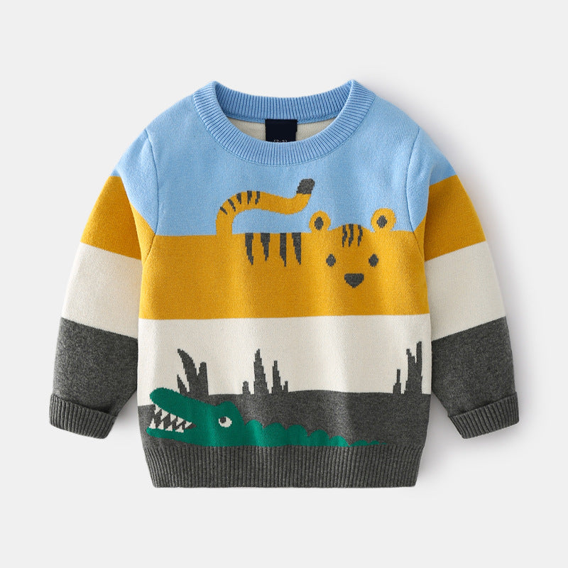 Boys Jacquard Double-Layer Knit Sweater | Warm Kids Knitwear