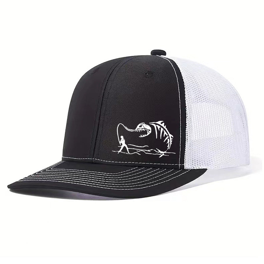 Two-Tone Mesh Baseball Cap - Fishbone Pattern Embroidered Unisex