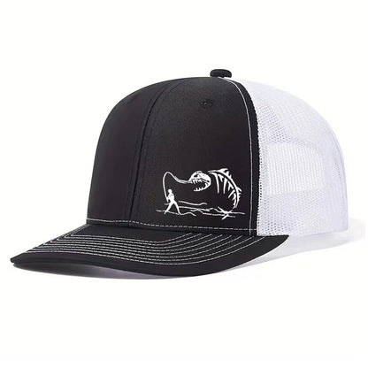 Two-Tone Mesh Baseball Cap - Fishbone Pattern Embroidered Unisex