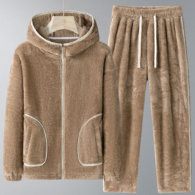 Women's Coral Fleece Hooded Zip Pyjama Set | Plus Size Winter Loungewear