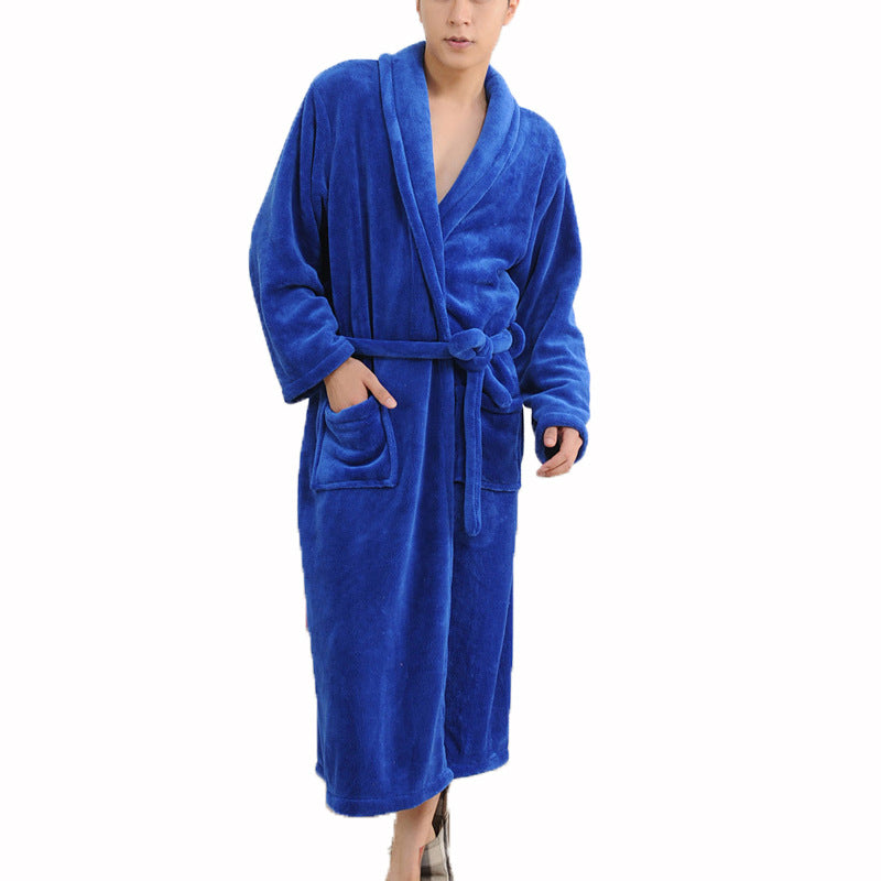 Men's Flannel Polo Collar Robe | Solid Colour Homewear