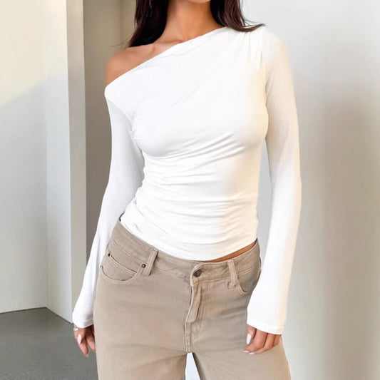 Women's Boatneck Off-Shoulder Long-Sleeve Top | Slim-Fit Spandex Base Layer
