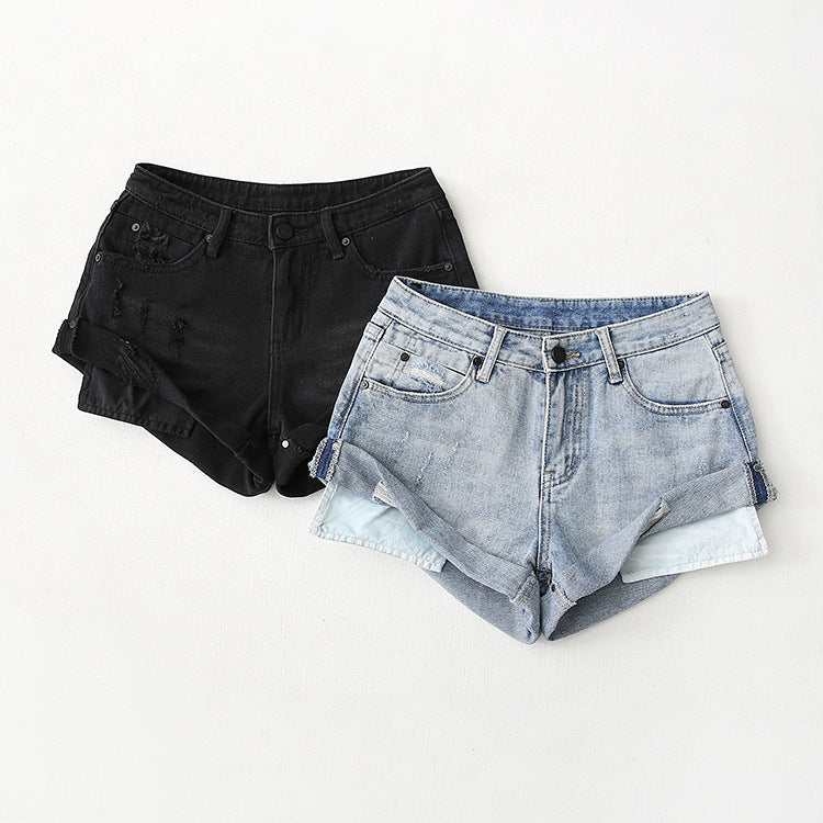 Low Waist One Button Casual Denim Shorts