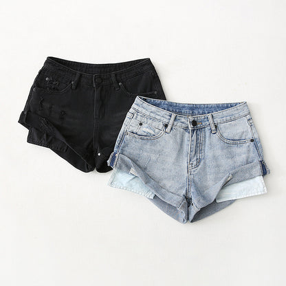 Low Waist One Button Casual Denim Shorts