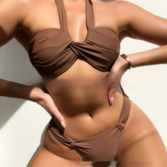 Women's Solid Colour Bikini Set | Nylon Two-Piece Swimwear