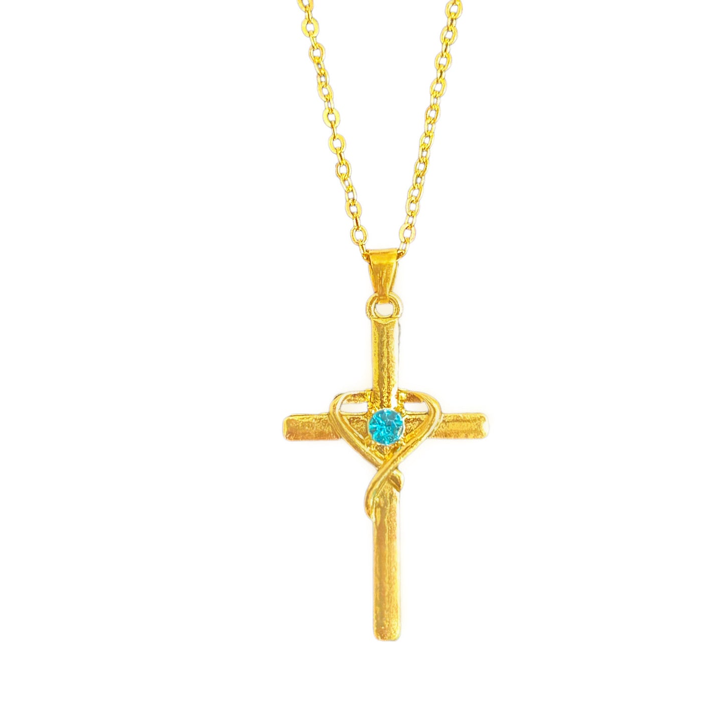 Heart Cross Crystal Pendant Necklace | Electroplated Alloy O-Link Chain for Women