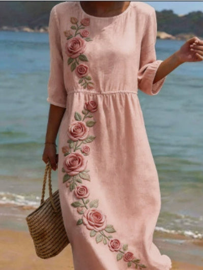 Women's Floral Print Long Sleeve Round Neck Dress