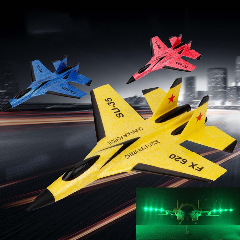RC Fighter Jet Glider Toy - EVA Fixed-Wing Aircraft with LED Lights