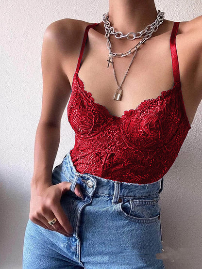Lace Suspender Slip Bodysuit | S-4XL | Red, Purple & Black