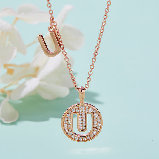 Moissanite Letter U Necklace | Platinum-Plated S925 Silver | GRA Certified