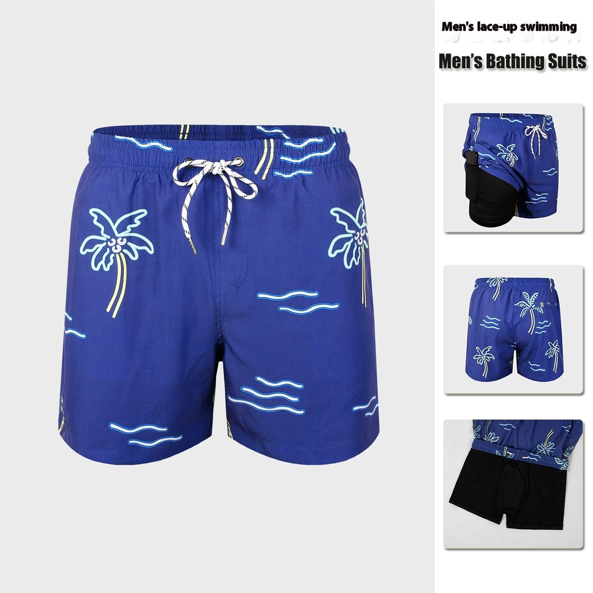 Men's Double-Layer Swimming Trunks | Lined Board Shorts S-XXL