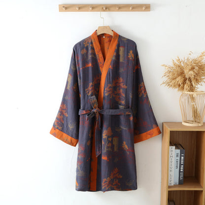 Pure Cotton Jacquard Nightgown with Belt | Oriental Style Robe