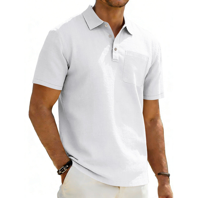 Men's Linen Blend Lapel Polo Shirt | Short Sleeve