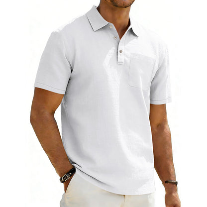 Men's Linen Blend Lapel Polo Shirt | Short Sleeve