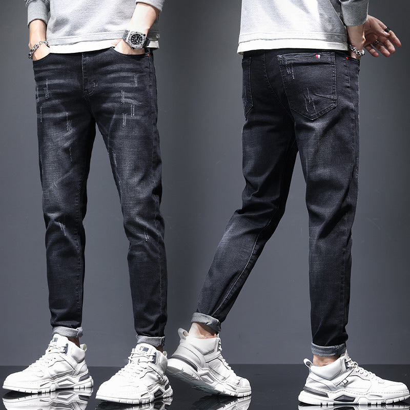 Men's Ripped Denim Jeans – Straight Leg Black & Blue, Waist Sizes 28–36