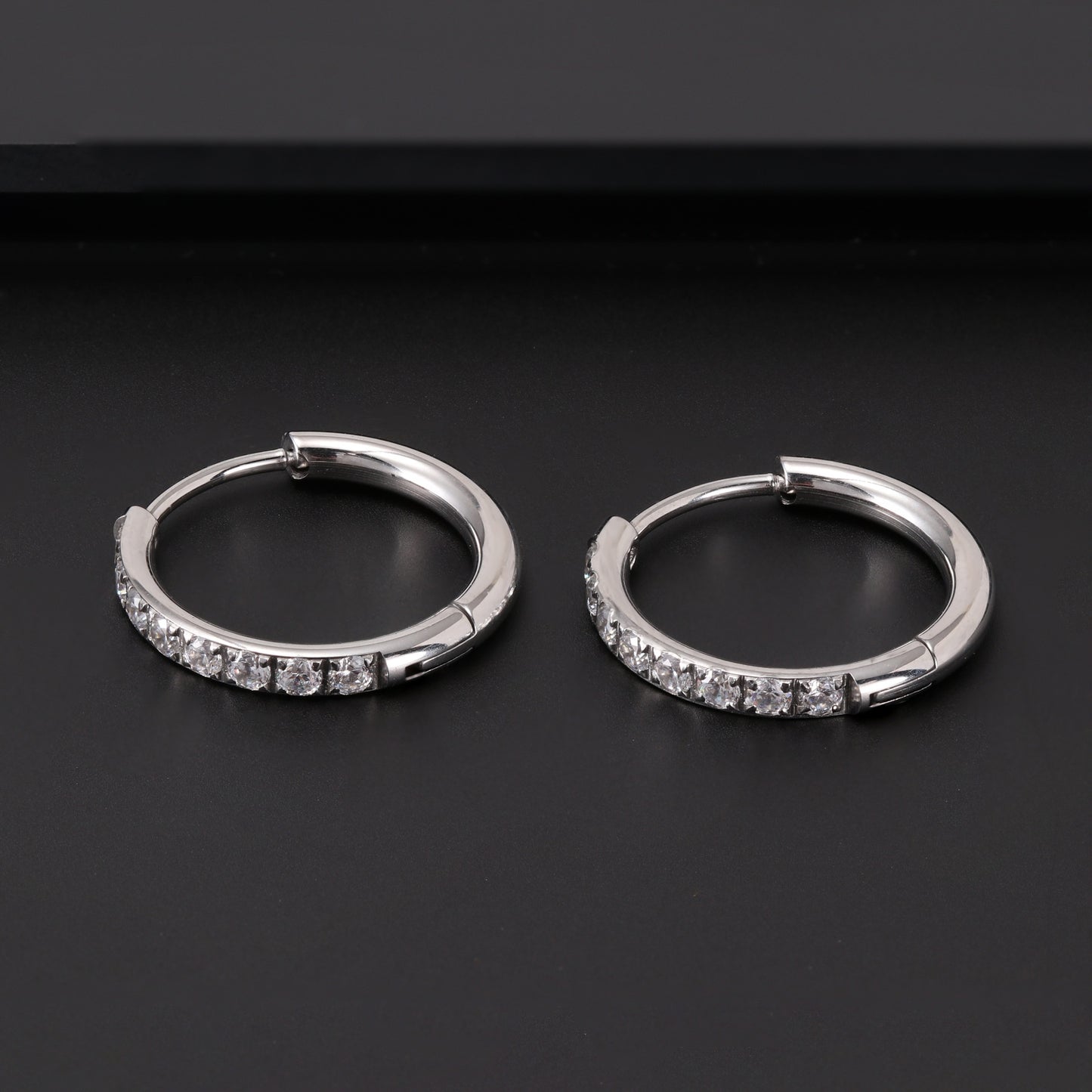 Stainless Steel Earrings With Diamond Zirconia And Plain Rings
