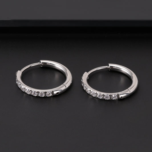 Stainless Steel Earrings With Diamond Zirconia And Plain Rings
