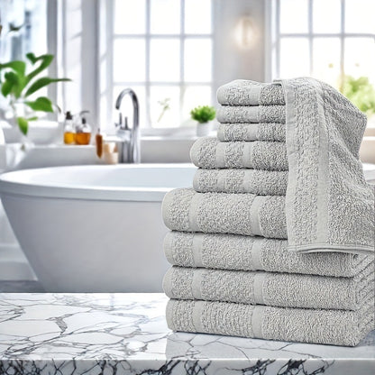 10-Piece Cotton Blend Towel Set | Bath, Hand & Face Towels | 4 Colours