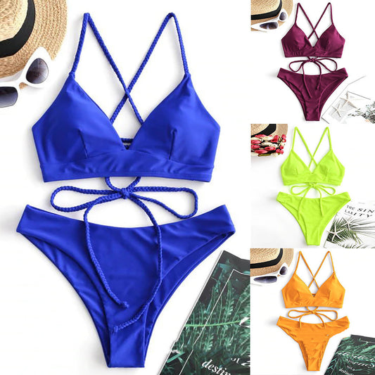 Women's Strappy Swimsuit | Solid Colour Nylon Swimwear with Chest Pad