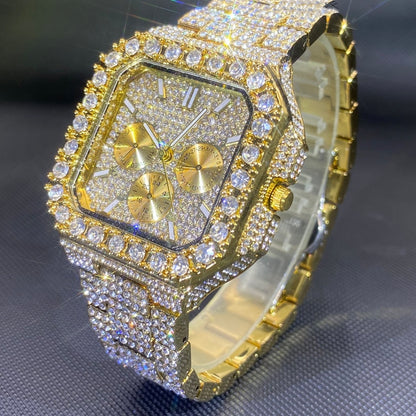 Men's Diamond-Encrusted Square Watch | Gold & Silver | Bold Fashion