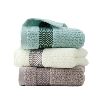 Jacquard Water Pattern Cotton Bath Towel | Thickened | Khaki, Green & Beige