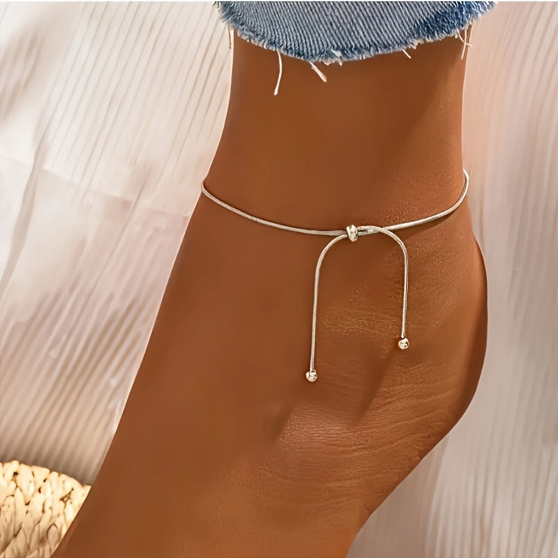 Women's Adjustable Flower Anklet – Minimalist Alloy Bead Ankle Bracelet