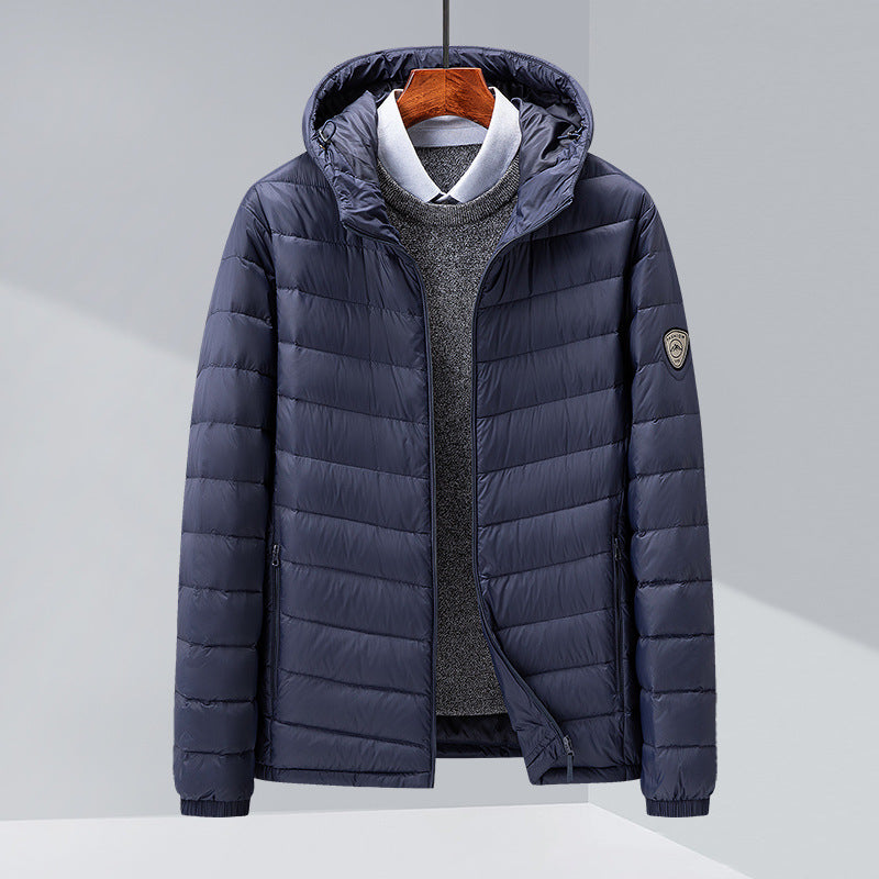 Men's Hooded White Duck Down Jacket | Slim Fit Puffer