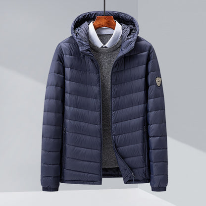 Men's Hooded White Duck Down Jacket | Slim Fit Puffer