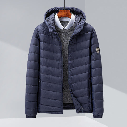 Men's Hooded White Duck Down Jacket | Slim Fit Puffer