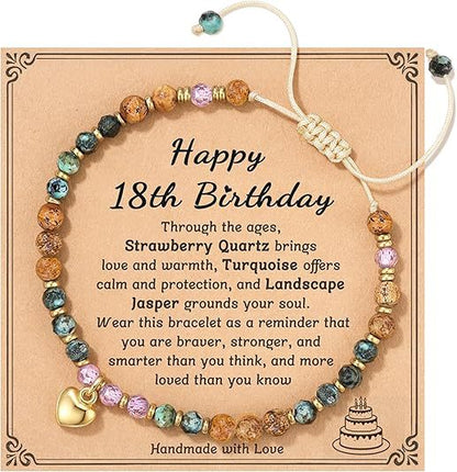 Natural Stone Heart Pendant Bracelet | Hand-Woven Turquoise & Gold Bead Wax Cord