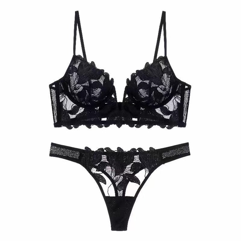 Women's Deep V Lace Lingerie Set | Push-Up Bra & Knicker Set