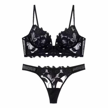 Women's Deep V Lace Lingerie Set | Push-Up Bra & Knicker Set